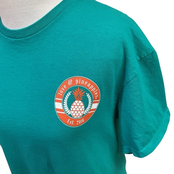Love & Pineapples Women's M Medium Crewneck T-Shirt "Pet all the Dogs" Turquoise - Picture 3 of 7